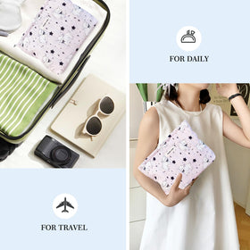 STARDW Cute Cotton Quilted Makeup Bag on a travel suitcase