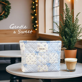 STARDW Cute Cotton Quilted Makeup Bag open showing interior