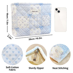 STARDW Cute Cotton Quilted Makeup Bag side view with zipper