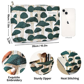 STARDW Cute Makeup Bag Green Mushroom fabric detail