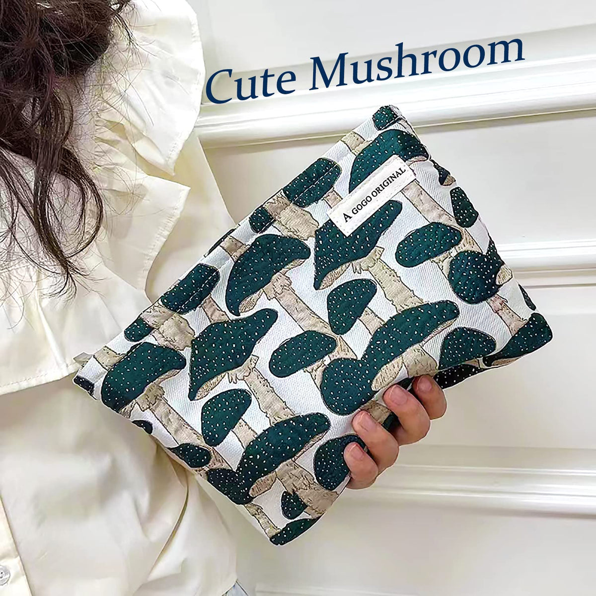 STARDW Cute Makeup Bag Green Mushroom open top design