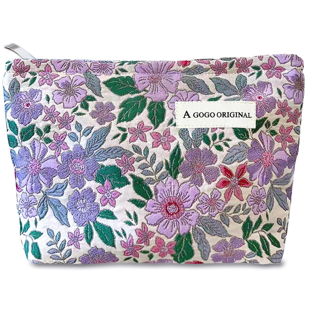 STARDW Floral Makeup Bag front view with purple floral design