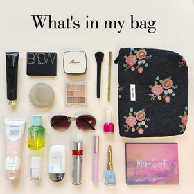 STARDW Floral Makeup Bag in a travel setting with cosmetics