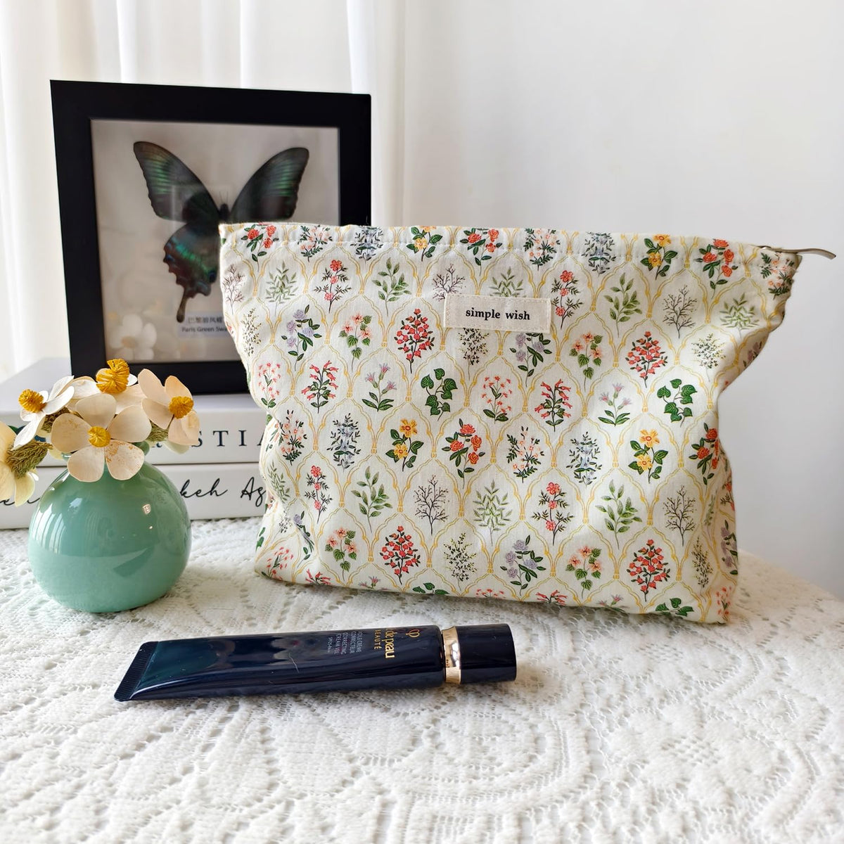 STARDW Floral Makeup Bag open showing interior
