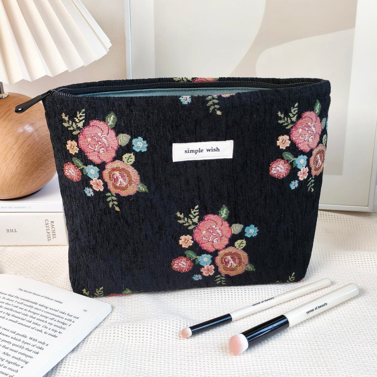 STARDW Floral Makeup Bag open showing interior storage