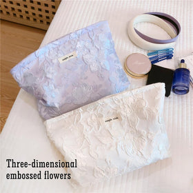 STARDW Floral Makeup Bag open with cosmetics inside