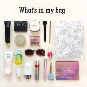 STARDW Floral Makeup Bag open with cosmetics inside