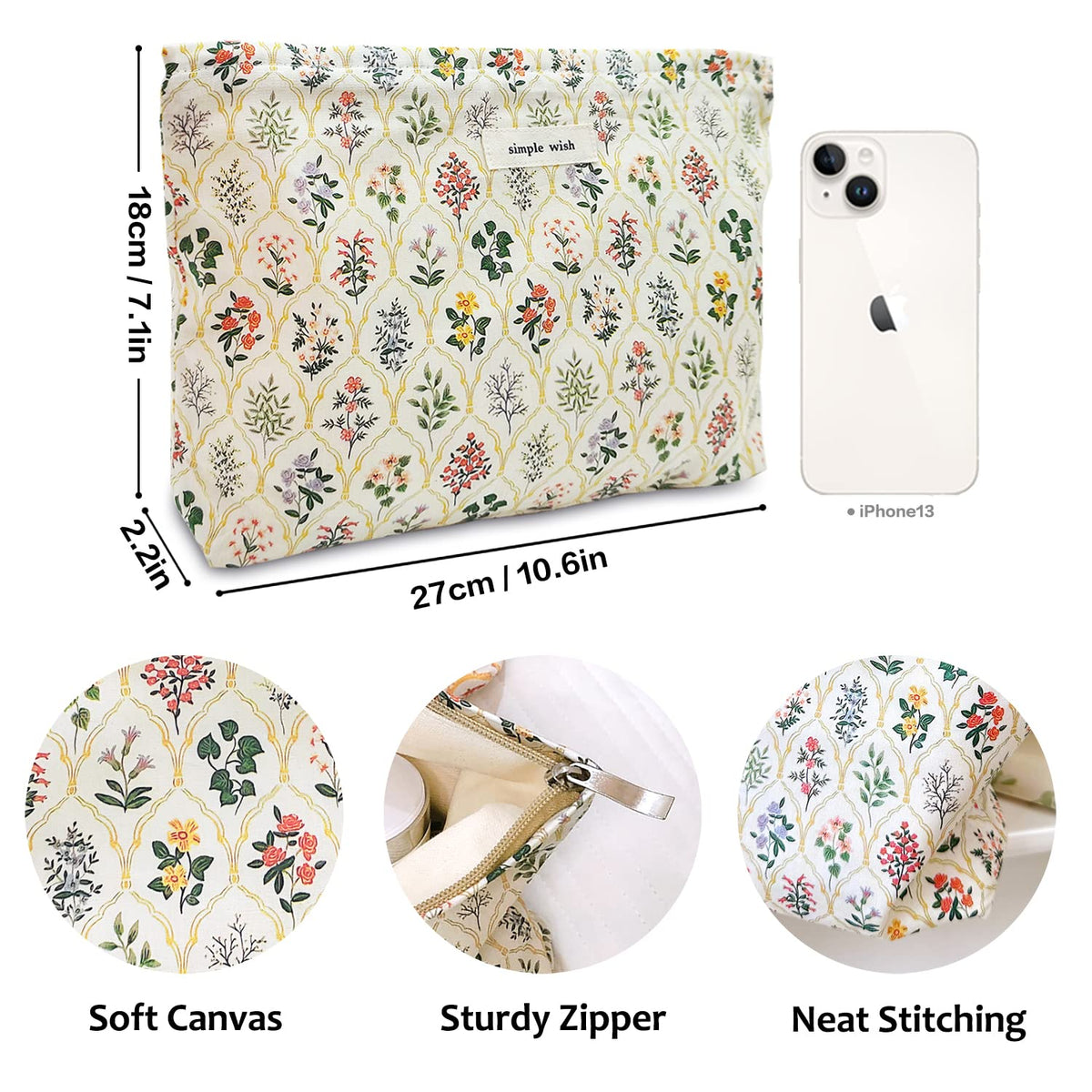 STARDW Floral Makeup Bag packed with cosmetics