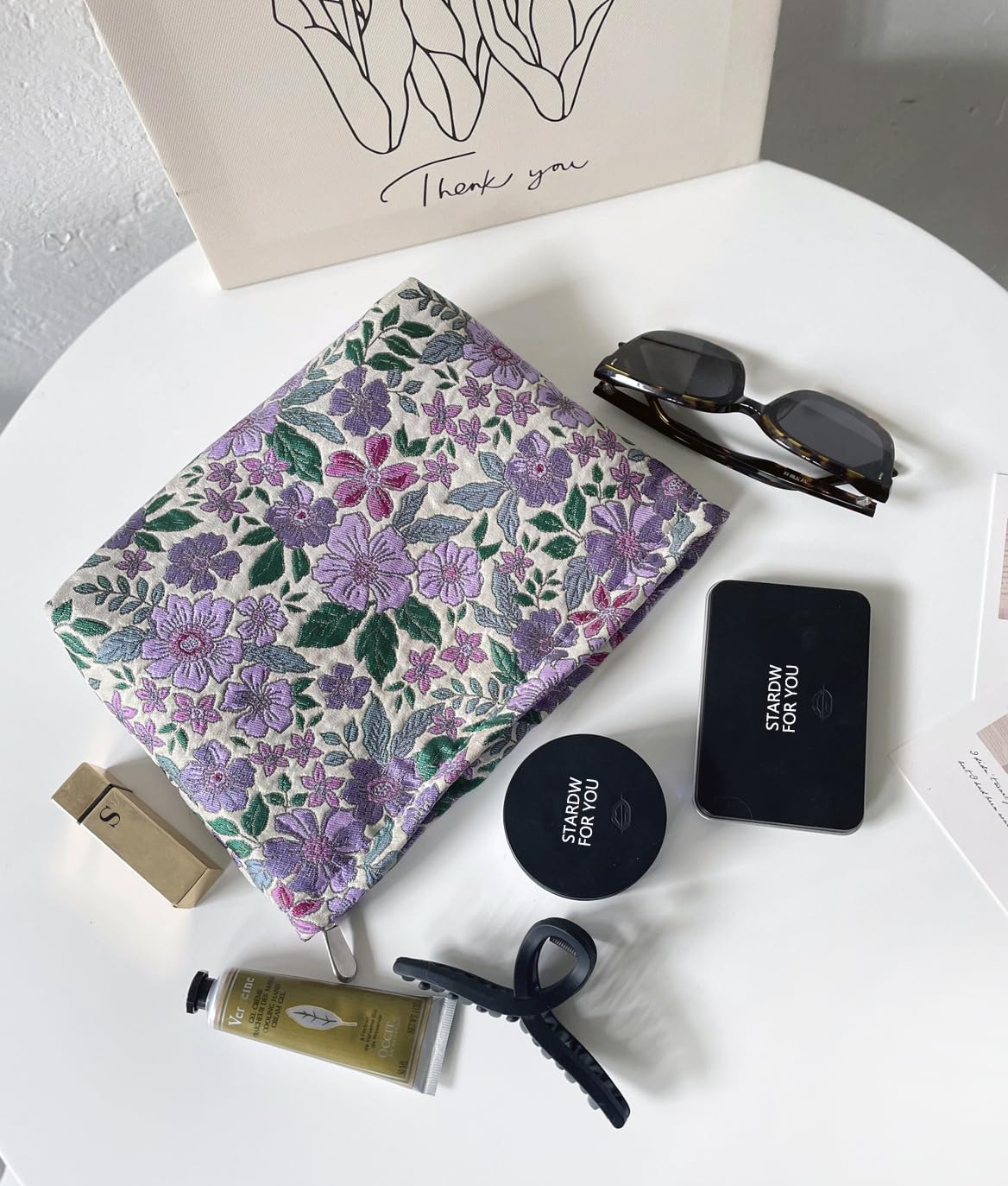 STARDW Floral Makeup Bag side view highlighting zipper