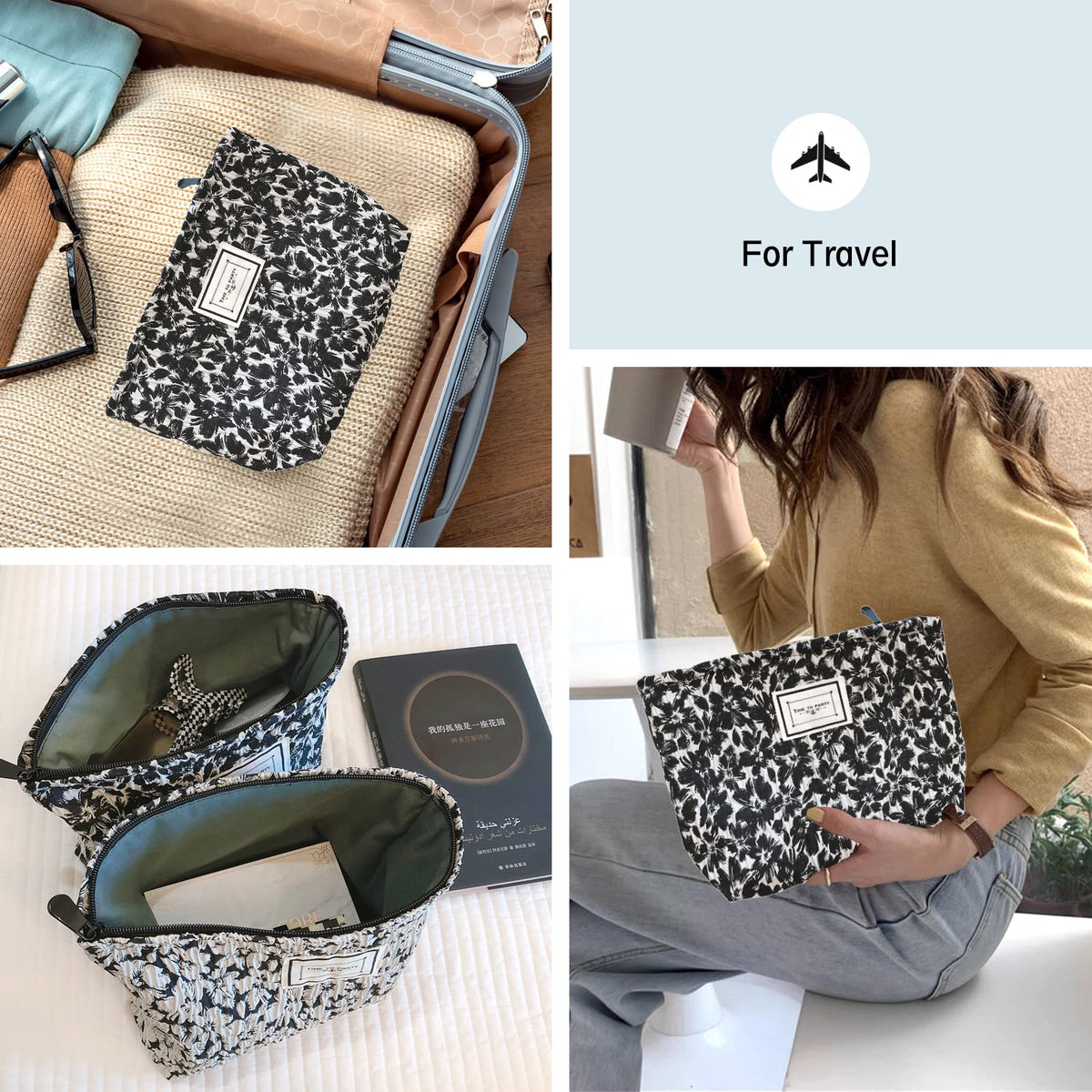 STARDW Floral Makeup Bag with cosmetics inside