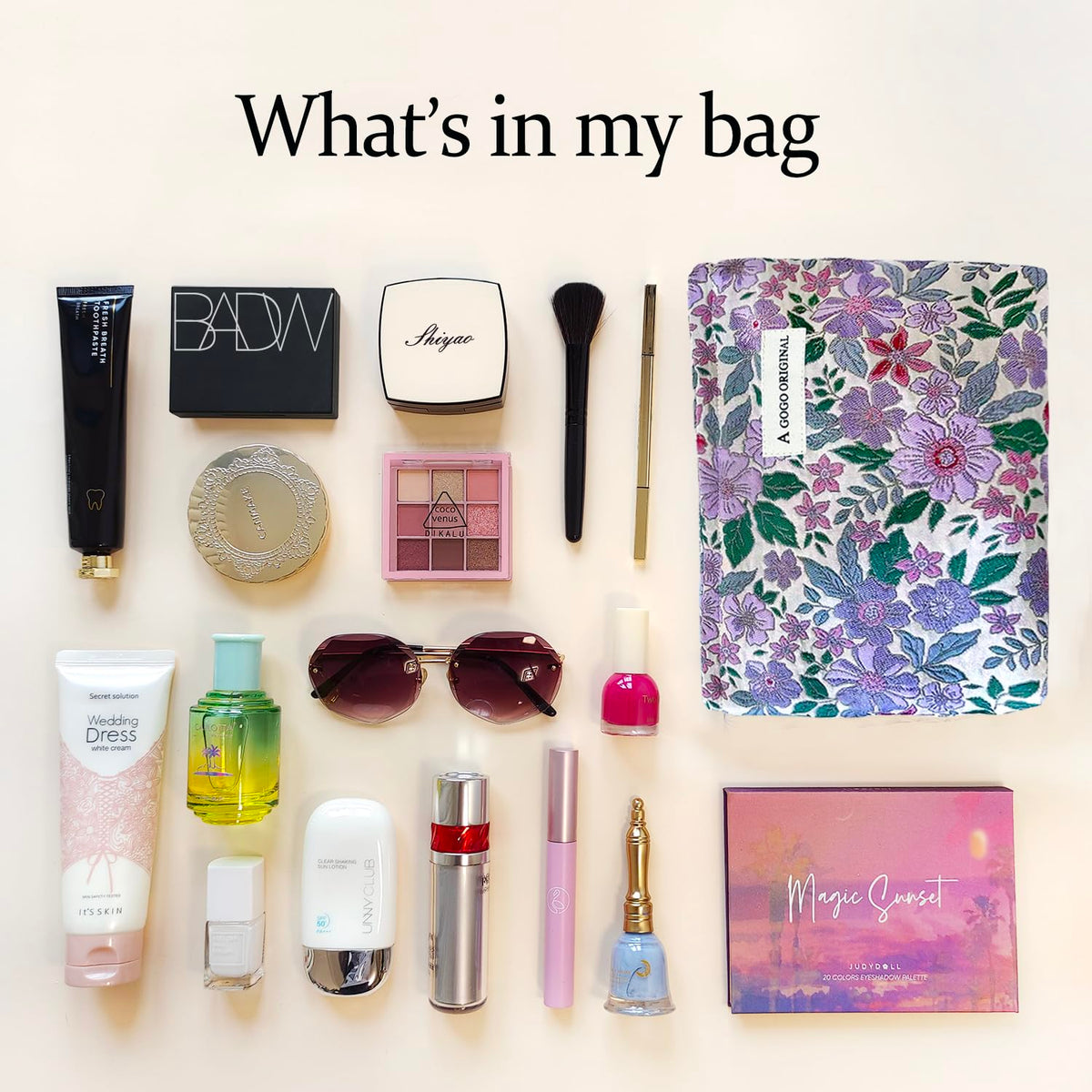 STARDW Floral Makeup Bag with cosmetics inside
