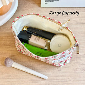 STARDW Floral Makeup Bag with toiletries and cosmetics inside