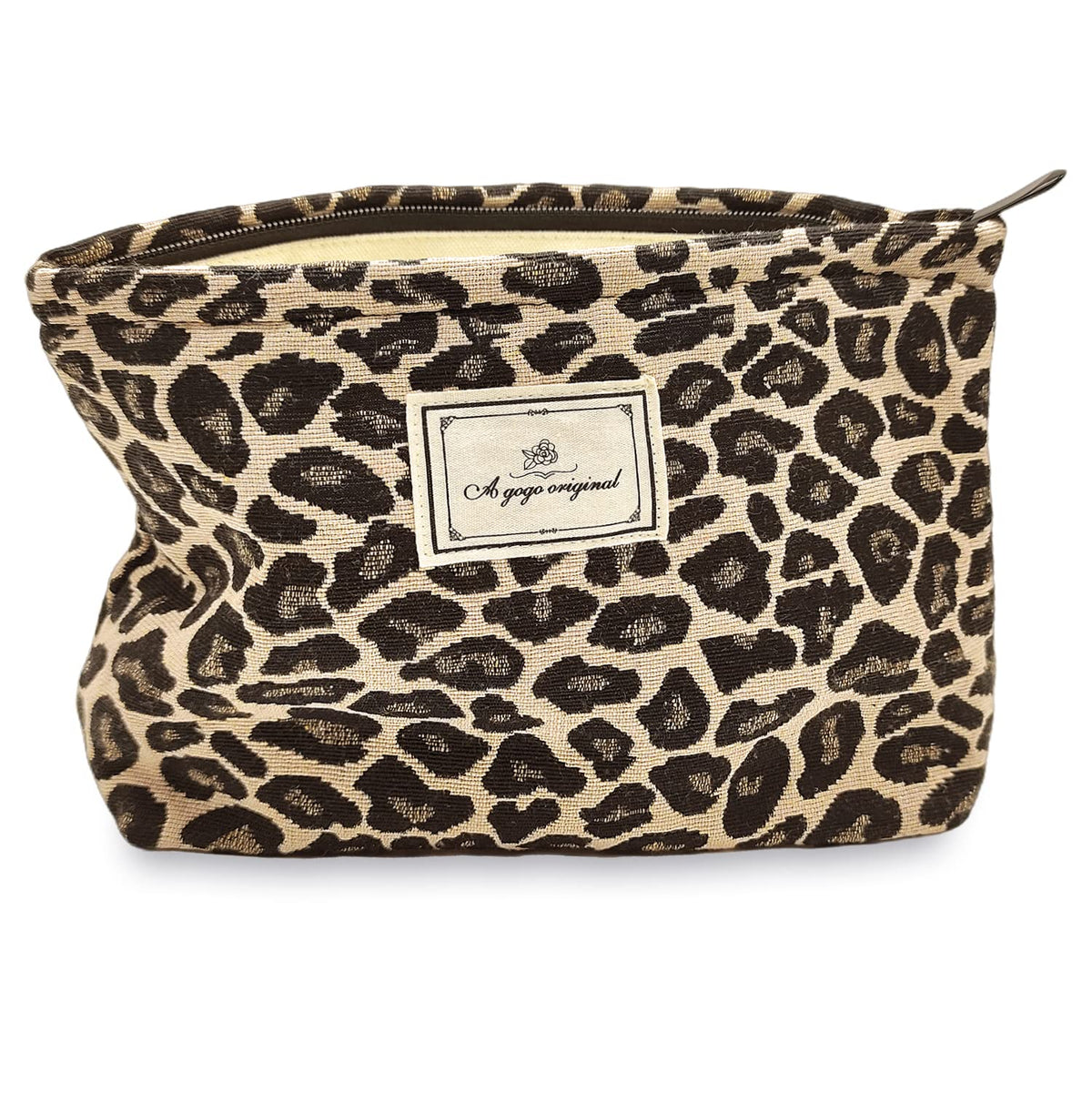 STARDW Leopard Makeup Bag front view with zipper