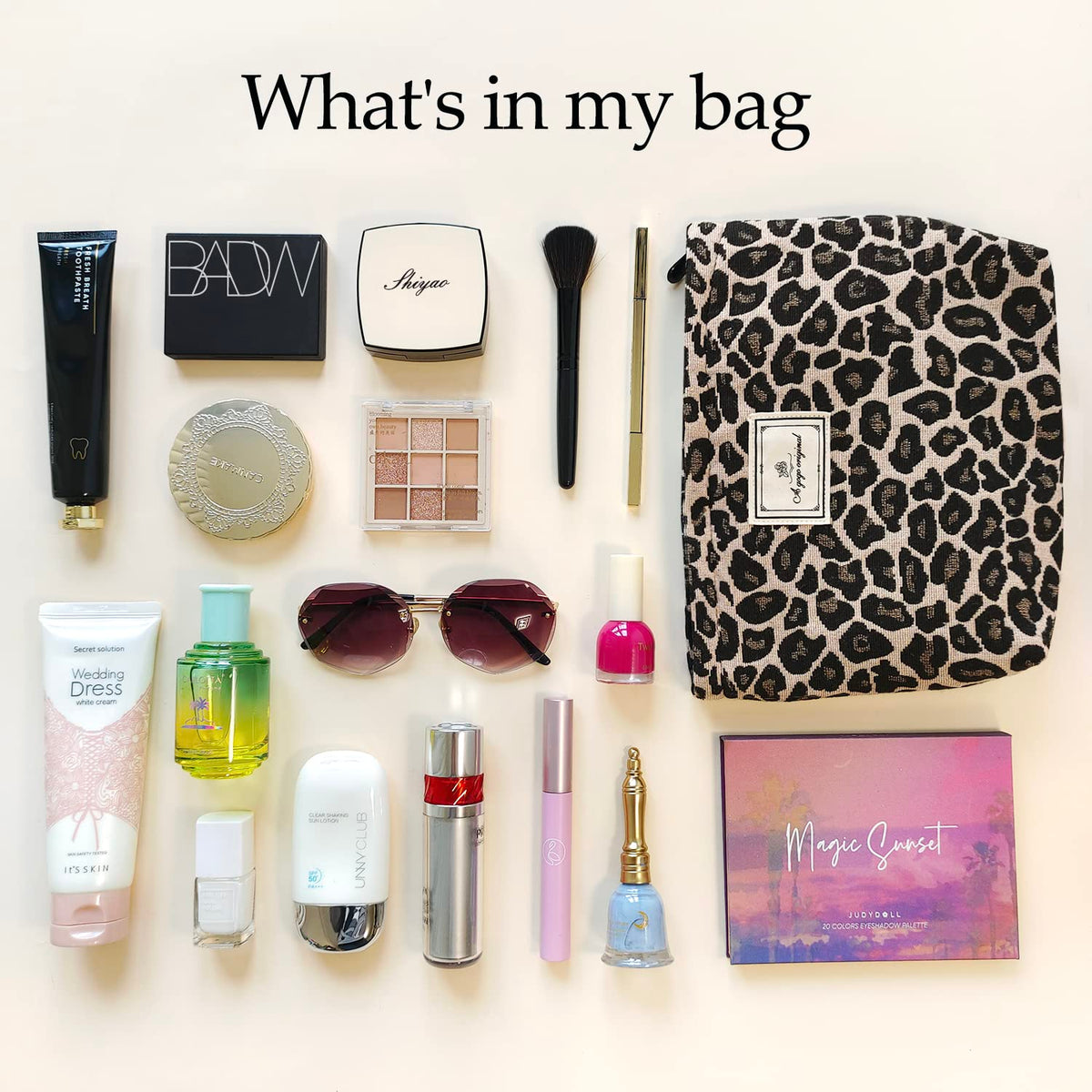 STARDW Leopard Makeup Bag in a travel setting