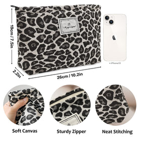 STARDW Leopard Makeup Bag Organizer detailed embroidery close-up