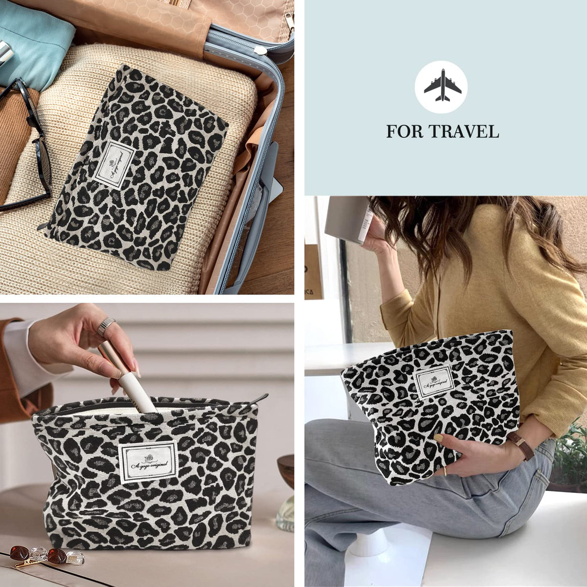 STARDW Leopard Makeup Bag Organizer in a suitcase for travel