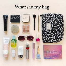 STARDW Leopard Makeup Bag Organizer lifestyle scene on a vanity
