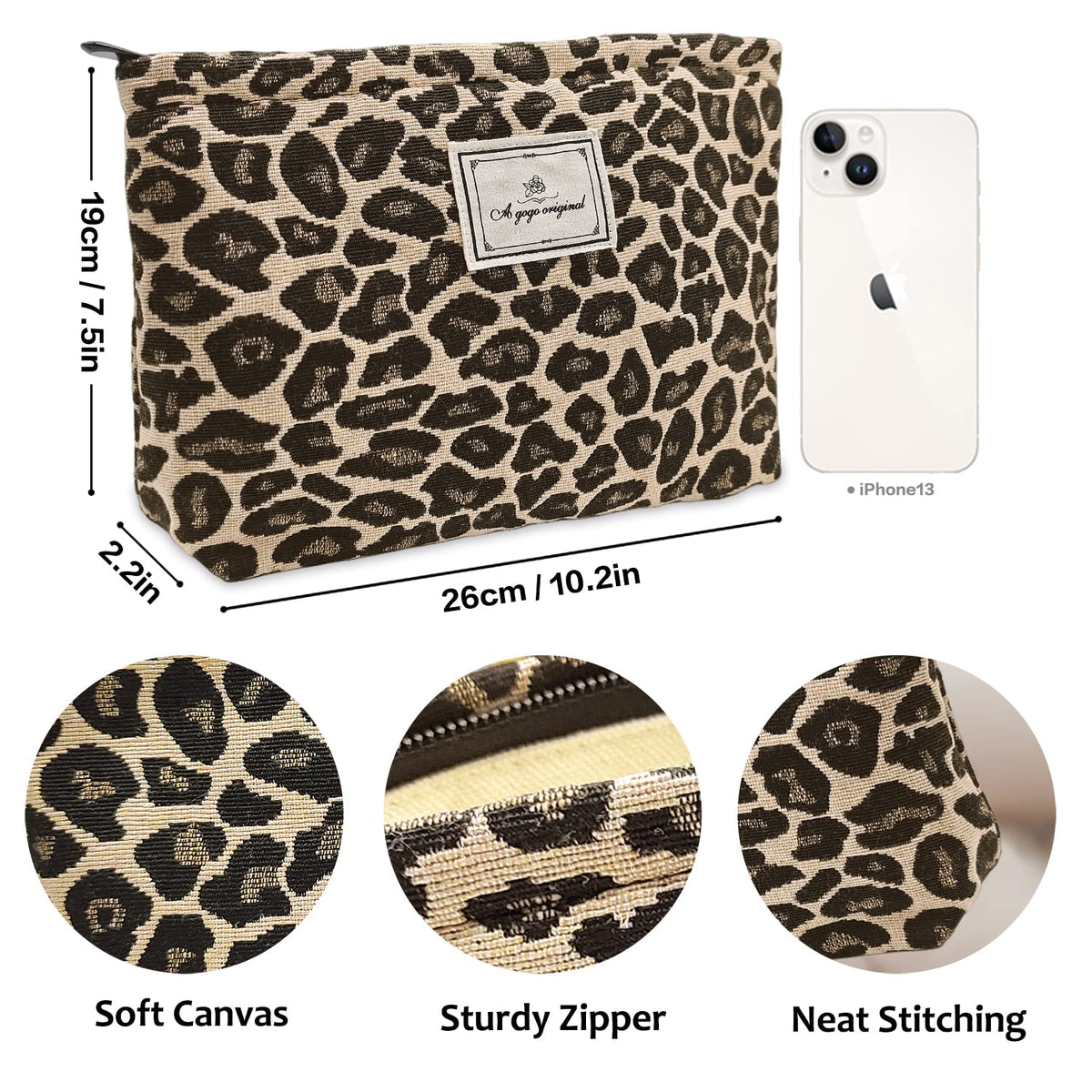 STARDW Leopard Makeup Bag with cosmetics inside