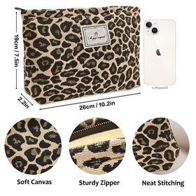 STARDW Leopard Makeup Bag with cosmetics inside