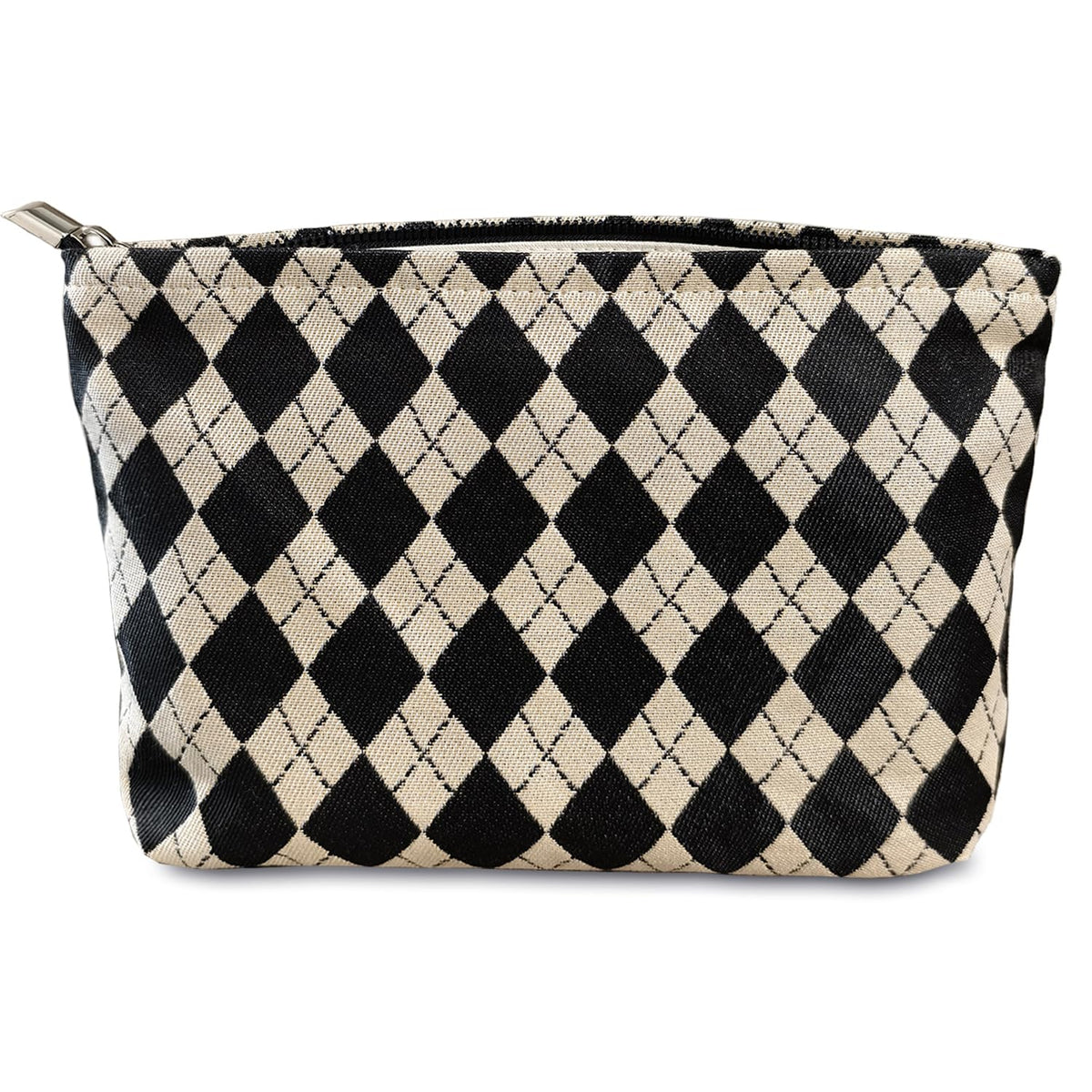 STARDW Parallel Checkered Makeup Bag front view with vibrant patterns