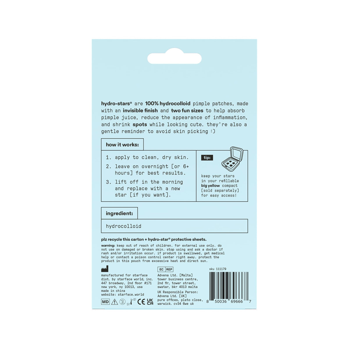 Starface Hydro-Star Clear Hydrocolloid Pimple Patch star-shaped design