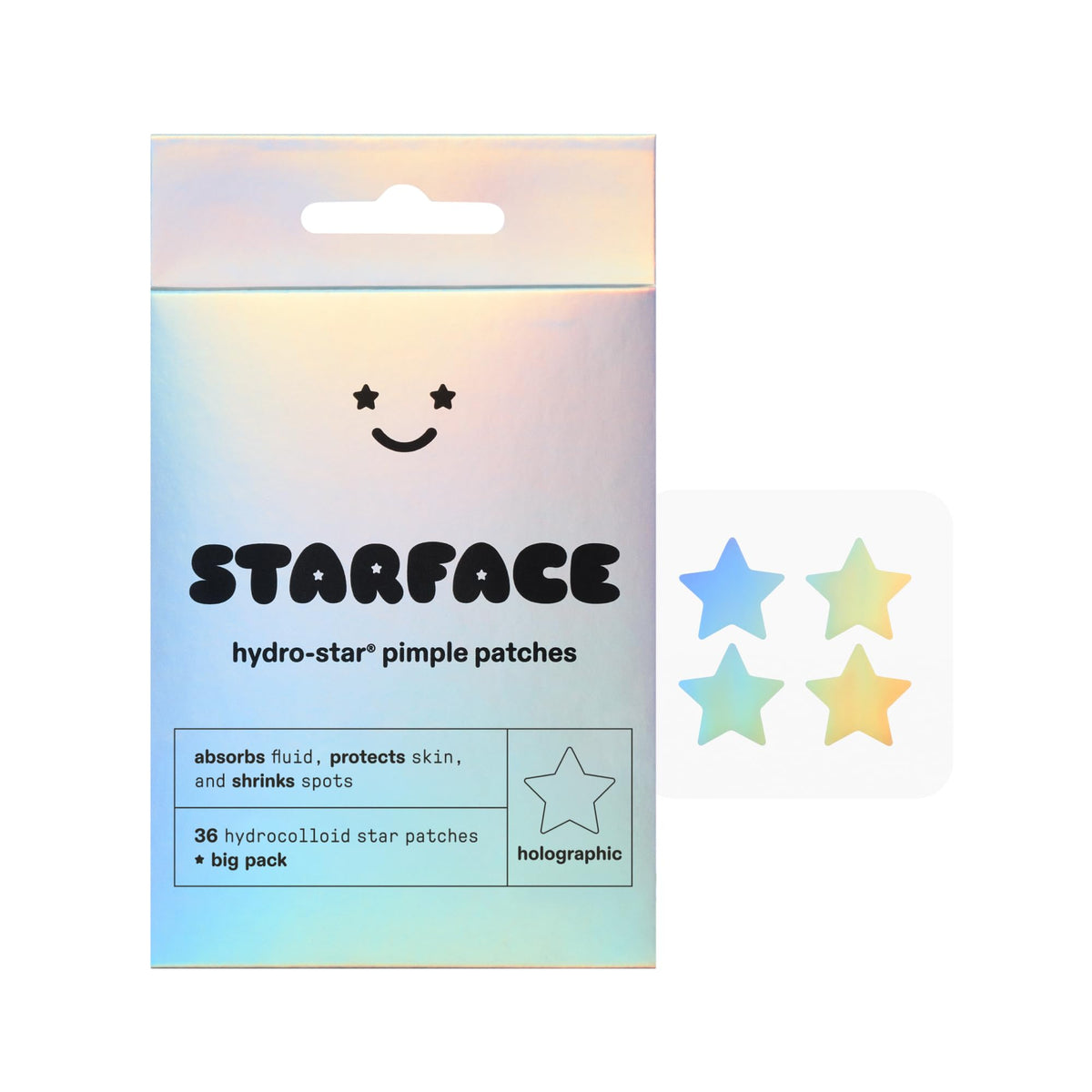 Starface Hydro-Star® Holographic Pimple Patch front view with packaging