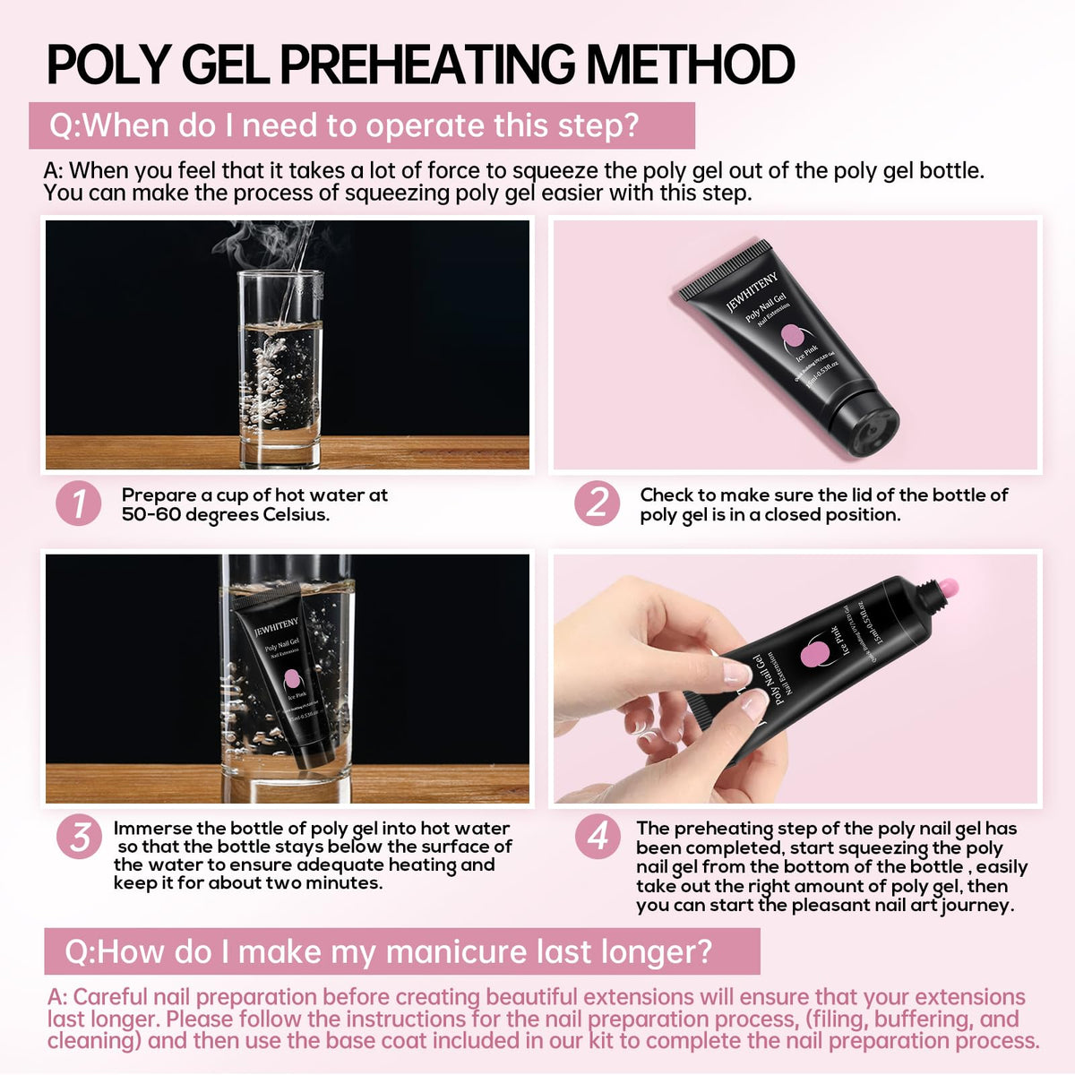 Step-by-step guide included in JEWHITENY Poly Gel Nail Kit
