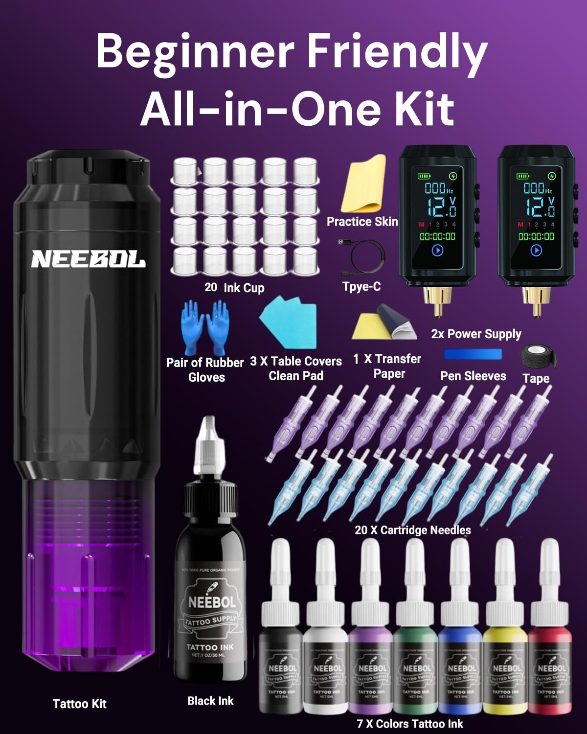 Sterilised tattoo needles from Neebol kit in packaging