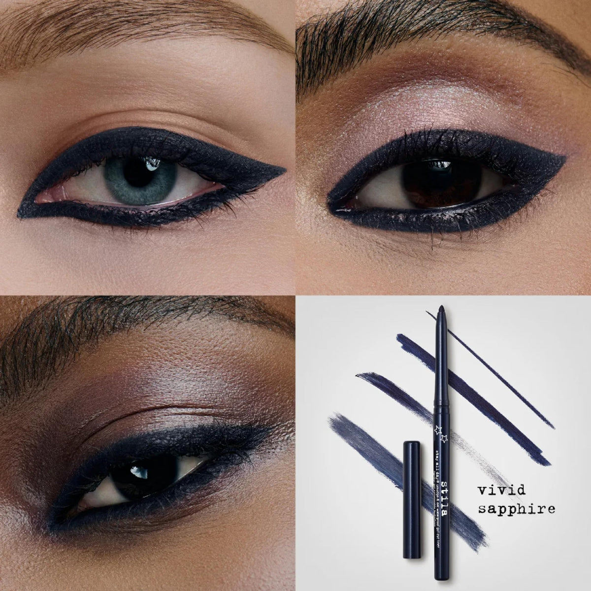 stila gel eyeliner Vivid Sapphire close-up showing retractable tip