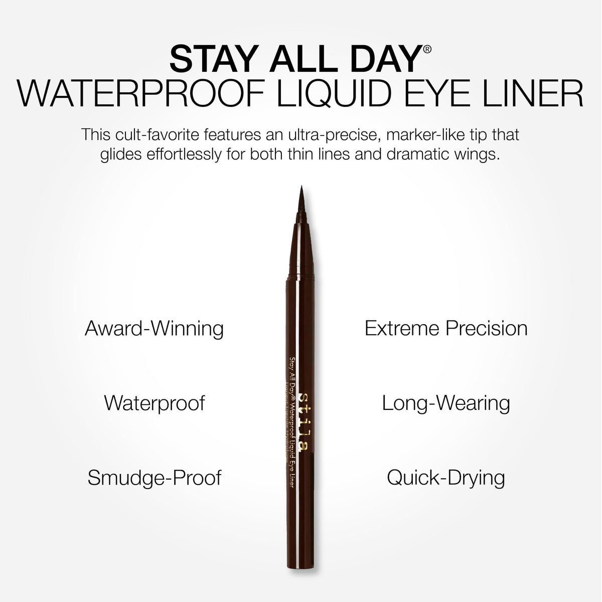 stila Waterproof Liquid Eyeliner Stay All Day Dark Brown applied to eye
