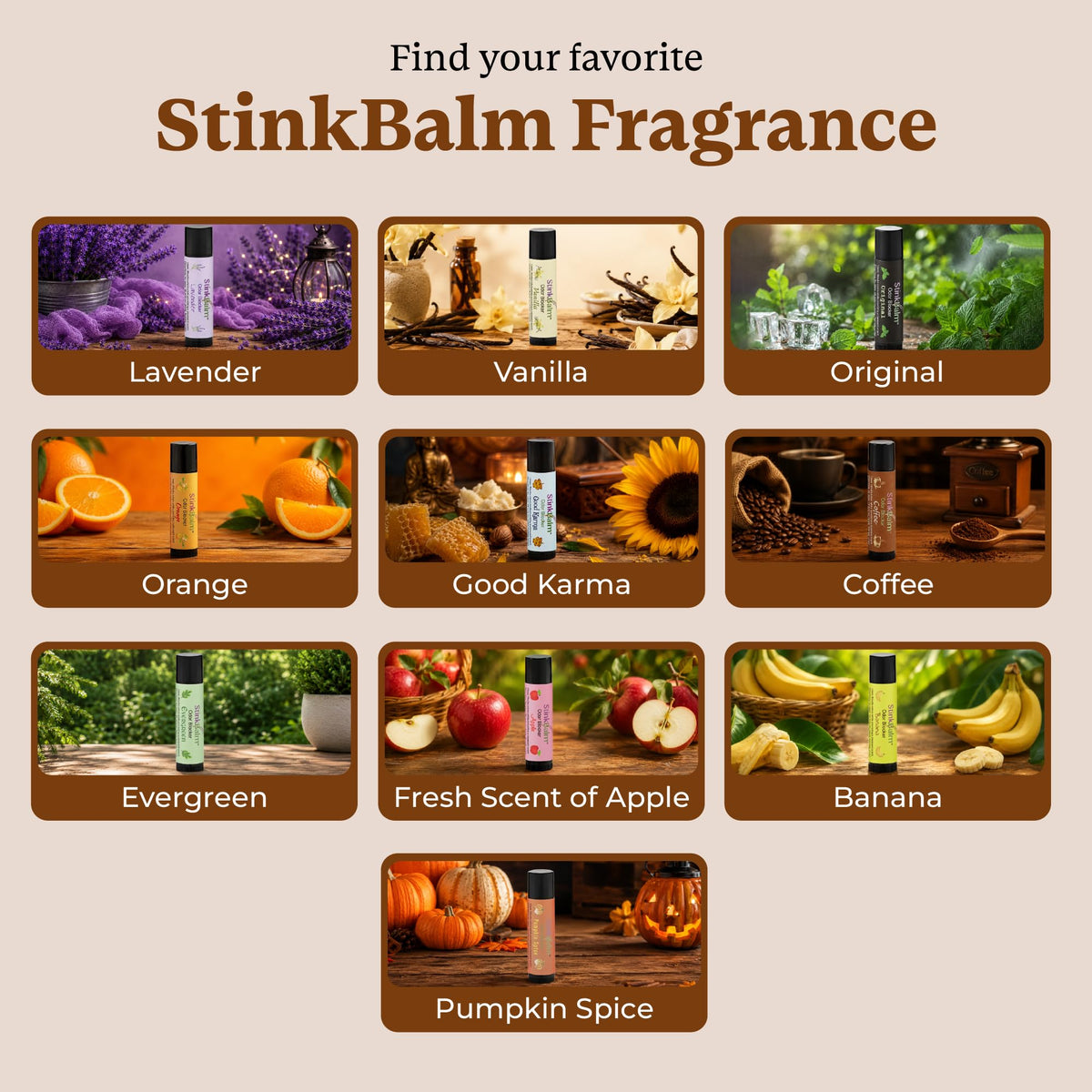 StinkBalm Coffee Under-Nose Balm with travel essentials