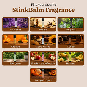 StinkBalm Coffee Under-Nose Balm with travel essentials