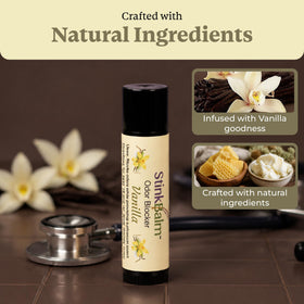 StinkBalm Vanilla balm in a travel bag