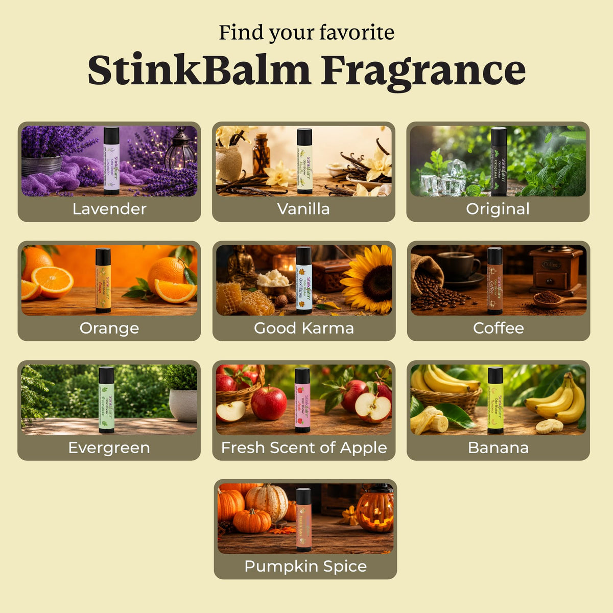 StinkBalm Vanilla balm with a warm vanilla background