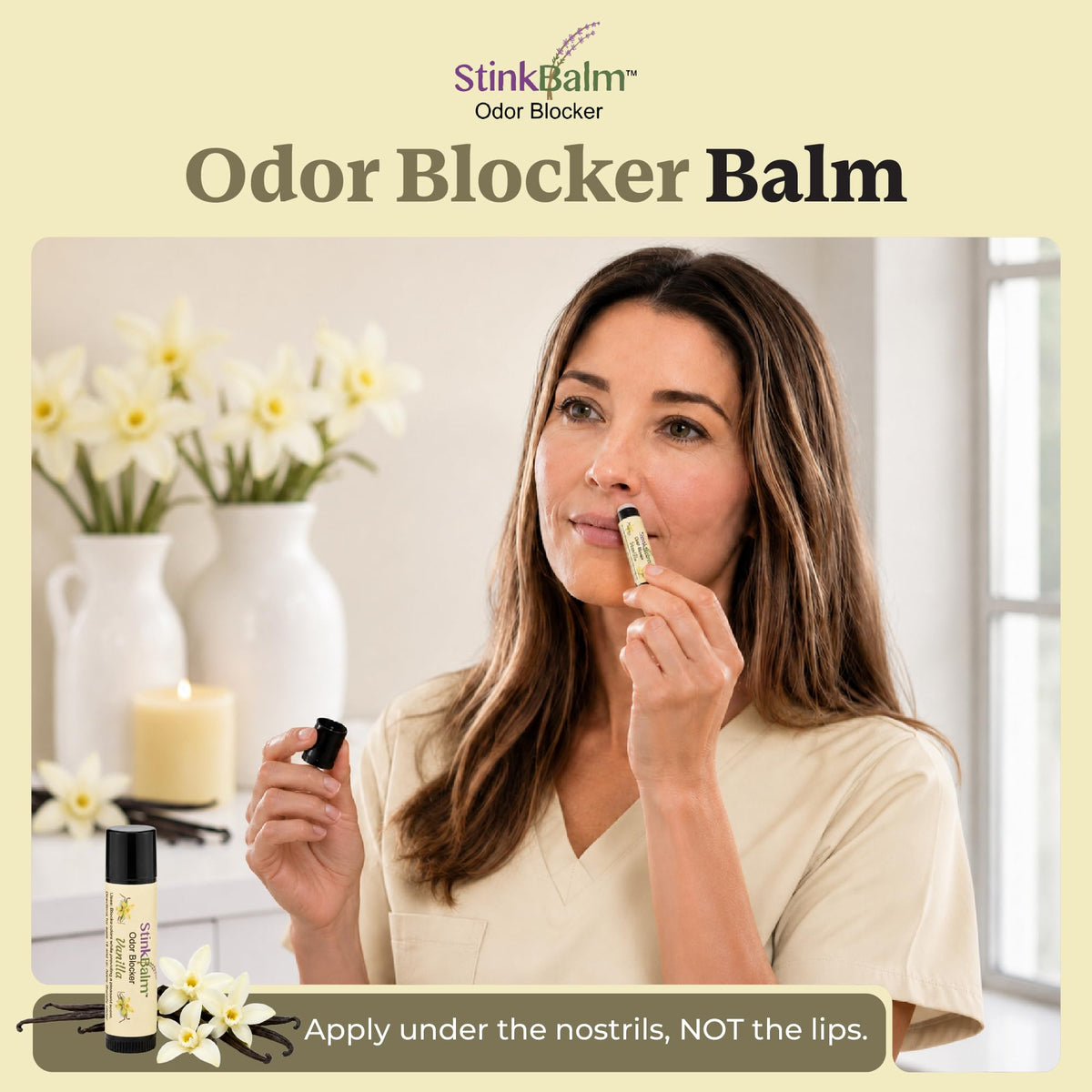 StinkBalm Vanilla Under-Nose Odor Masking Balm packaging