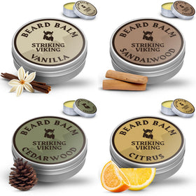 Striking Viking Beard Balm tins arranged in a stylish display