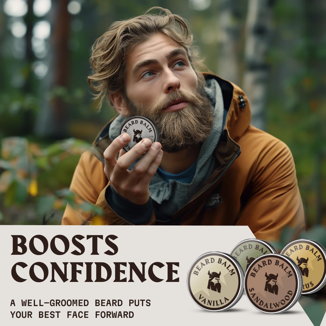 Striking Viking Beard Balm variety pack on wooden table
