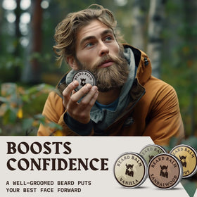 Striking Viking Beard Balm variety pack on wooden table