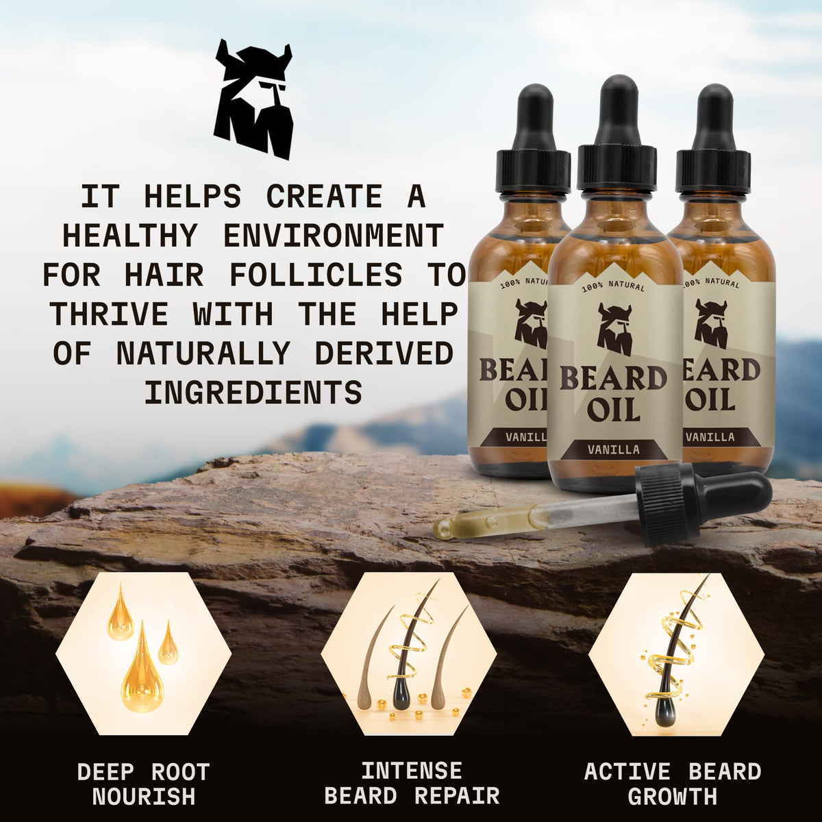 Striking Viking Beard Oil for Men Vanilla bottle back view