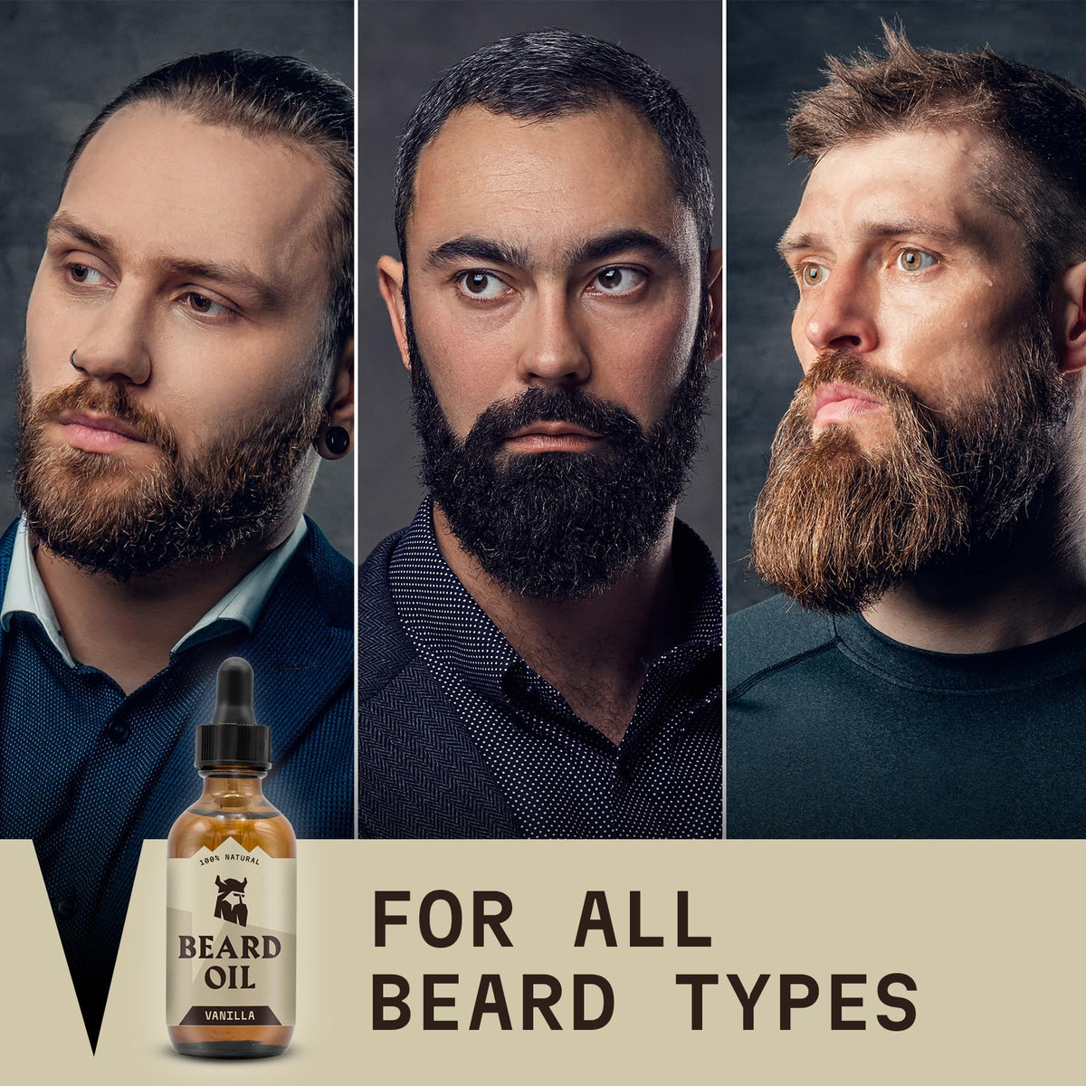 Striking Viking Beard Oil for Men Vanilla lifestyle scene with grooming kit
