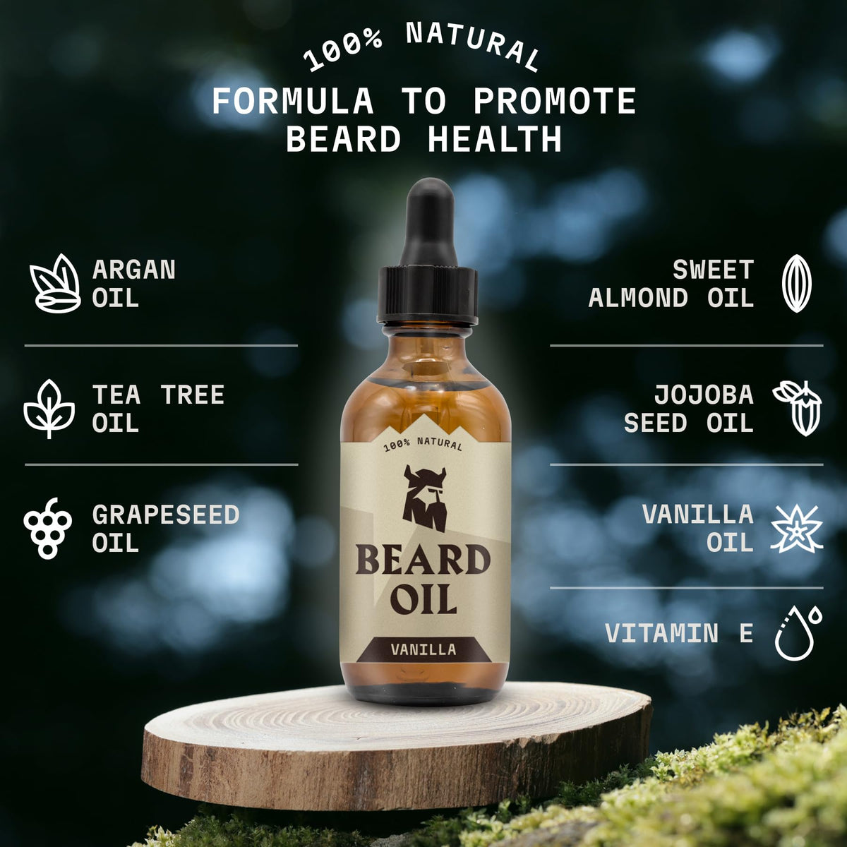 Striking Viking Beard Oil for Men Vanilla product details on bottle