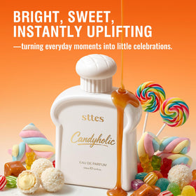 Sttes Candyholic Eau de Parfum with sweet candy backdrop