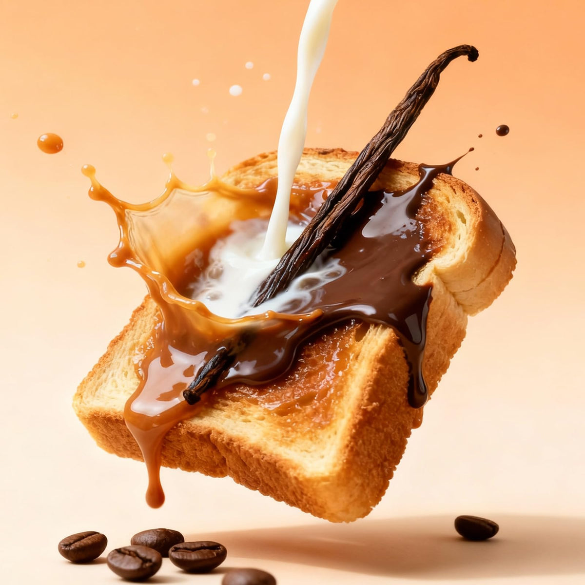 Sttes Caramel Toast Eau de Parfum bottle with background of coffee and chocolate