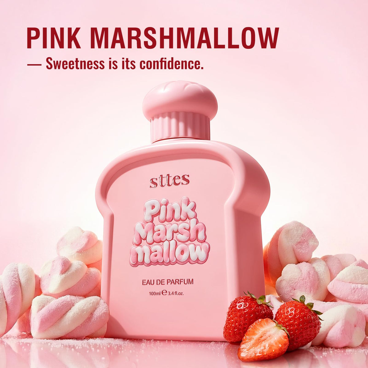 Sttes Marshmallow Eau de Parfum bottle with pink design