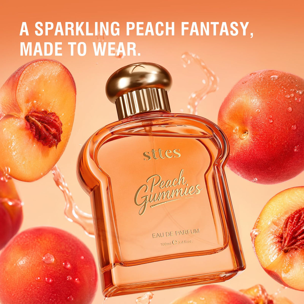Sttes Peach Gummies Eau de Parfum 100ml bottle with cap on a white background