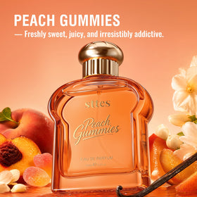 Sttes Peach Gummies Eau de Parfum 100ml side view showcasing the label