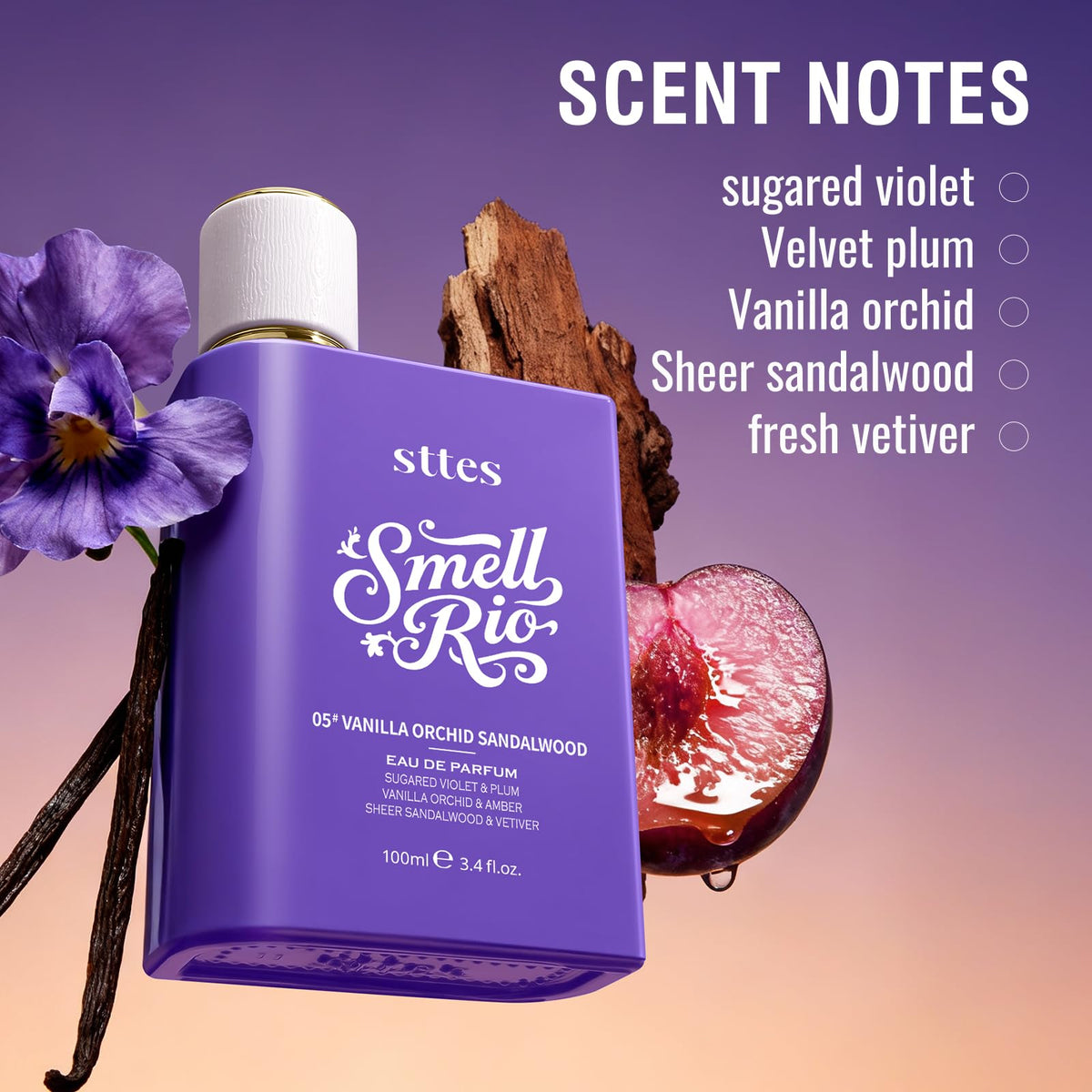 Sttes Smell Rio Eau De Parfum 100ml purple bottle side view