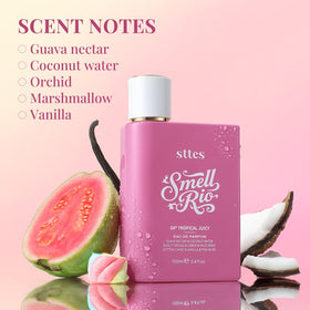 Sttes Smell Rio Tropical Juicy bottle with tropical background