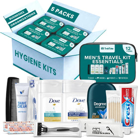 Stuhrling Bottle Men's Bulk Hygiene Kit front view with clear cosmetic bag