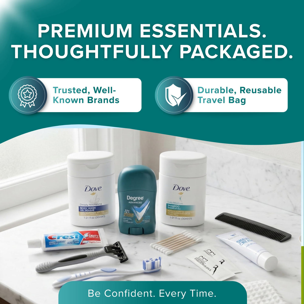 Stuhrling Bottle Men's Hygiene Kit with travel-size toiletries displayed